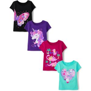 The Children's Place Baby Girls' and Toddler Unicorns,Butterflies,Trends Short Sleeve Graphic T-Shirts,4 Pack, 3 Years
