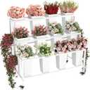 Flower Display Stand with 12 Buckets & Wheels  3-Tier Mobile Flower Cart, White Metal Flower Bar for Weddings, Florist Shops, Patio, Garden & Home