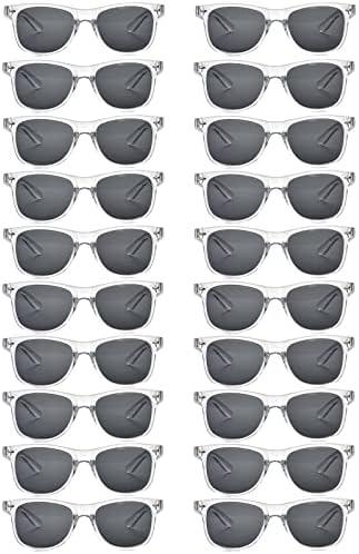 QYVEWY 19 Pairs Bulk Sunglasses for Adult Retro 70s 90s Cheap Glasses for Party Supplies (Transparent)