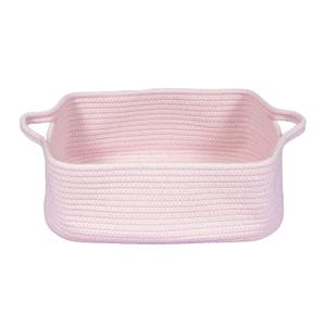 Woven Cotton Rope Storage Basket with Handles for Organizing Shelves Closet Small Cat Dog Pet Toy Baskets Box Bin Decorative Rectangle Baby Nursery basket Gift Basket Empty Light pink