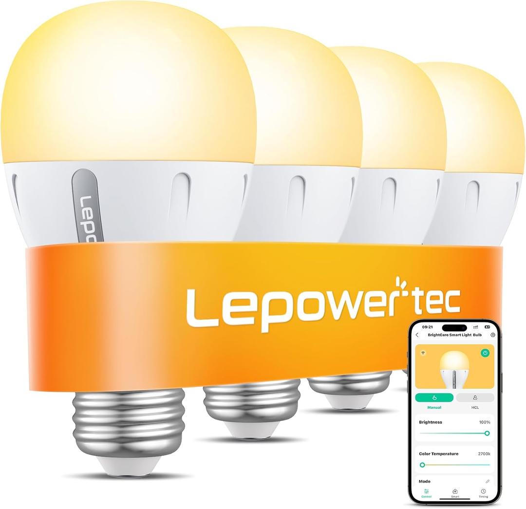 Smart Light Bulbs, WiFi Soft White Dimmable 900LM, Works with Alexa & Google, Energy-Efficient 8.5W (60W Equivalent), A19, 2.4GHz, No Hub Required, 4 Pack