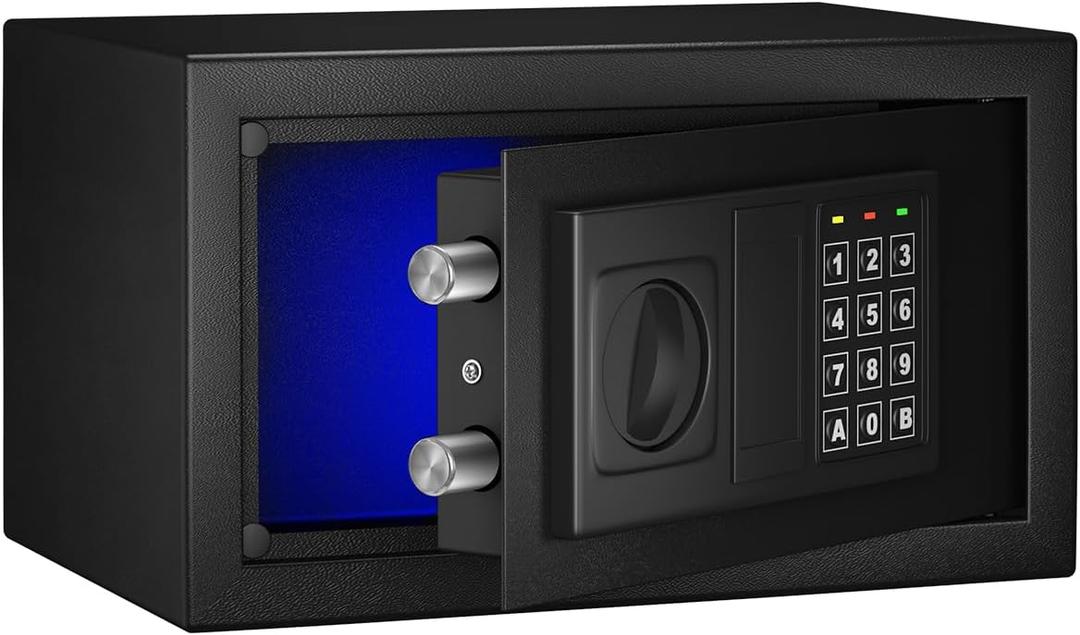 Safe Box with Sensor Light,Security Lock Box Steel Construction Hidden Electronic Safe with Lock0.4 Cubic Feet Wall or Cabinet Anchoring Design for Home, Black