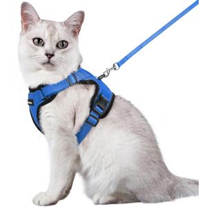 rabbitgoo Cat Harness and Leash for Walking, Escape Proof Soft Adjustable Vest Harnesses for Cats, Easy Control Breathable Reflective Strips Jacket, Navy Blue, M