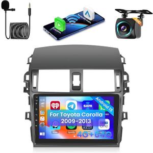 Hikity 4+64G Car Radio Stereo for Toyota Corolla 2009-2013 Radio with 9 Inch Touch Screen, Carplay/Android Auto GPS Navigation/Mirror Link/Hi-Fi/Bluetooth+AHD Backup Camera