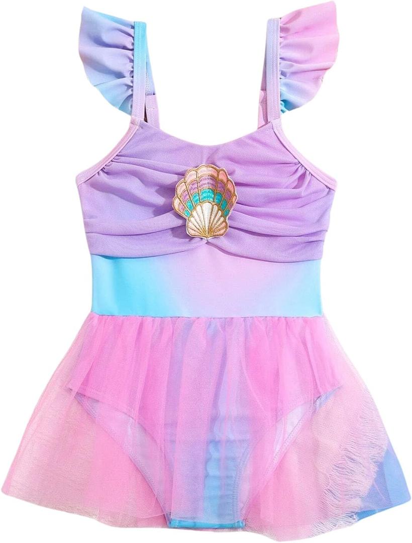 Kid Toddler Girls Swimsuit Quick Dry One Piece Contrast Mesh Hem Swimsuit Bathing Suit Cute Swimwear (8-9 Years, Pink)