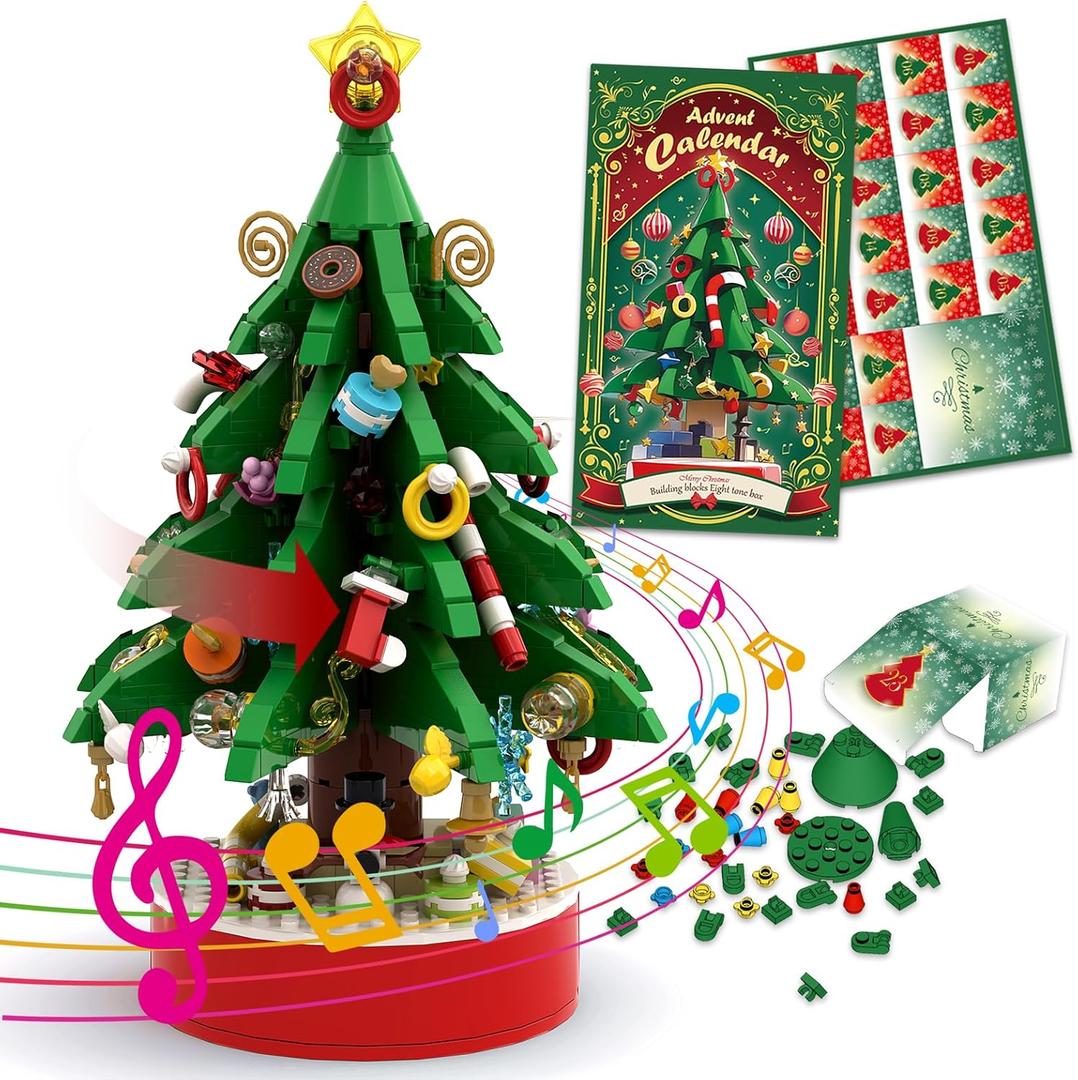 2025 Advent Calendar Building Blocks Christmas Tree with Music Countdown Calendar for Christmas Boys and Girls Christmas Gifts