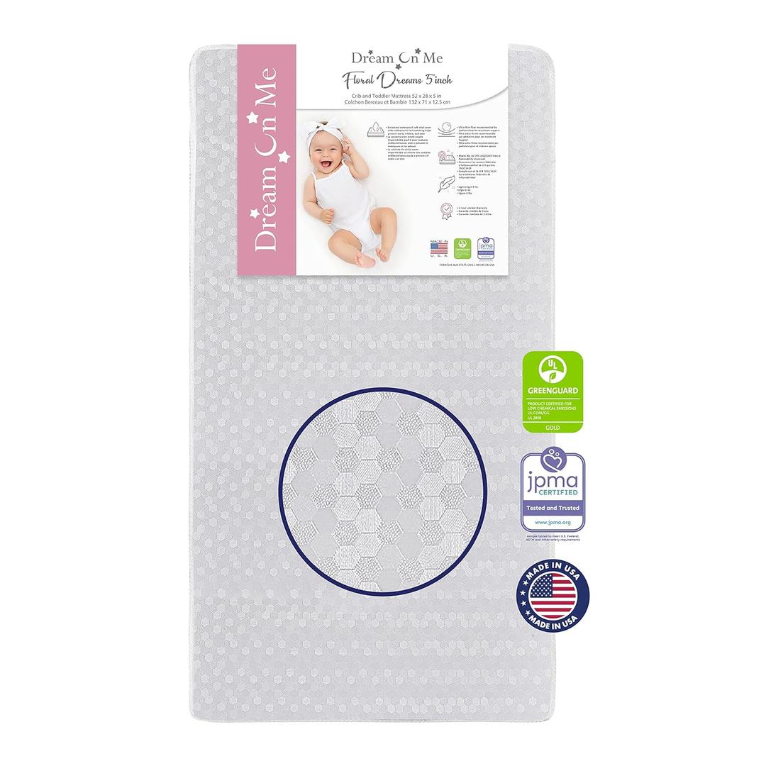Dream On Me Honeycomb Orthopedic Firm Fiber Standard Baby Crib Mattress, Greenguard Gold and JPMA Certified, 5 Fiber Core Optimum Support, Fits Crib and Toddler Bed, Waterproof Vinyl Cover (White)