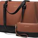 LOVEVOOK Laptop Tote Bag for Women 15.6 Inch Work Bag Leather Laptop Purse with Clutch, Large Computer Briefcase Bag for Office Business Teacher Casual (Brown&black-b)