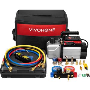 VIVOHOME 1/3 HP 5CFM 1 Stage AC Vacuum Pump and 4 Way AC Manifold Gauge Set