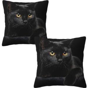 Black Cat Throw Pillow Covers Decorative Linen Pillow Cases Set of 2 Square Cushion Cover for Couch Sofa Bedroom Patio 18x18 Inch