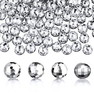 Poen 200 Pcs Disco Ball Beads Round Silver Reflective Mirrorball Charms Mini Disco Ball Bracelet Necklace Jewelry Earrings Making Pendants for 70s 80s Costume DJ Party DIY, (10 mm)