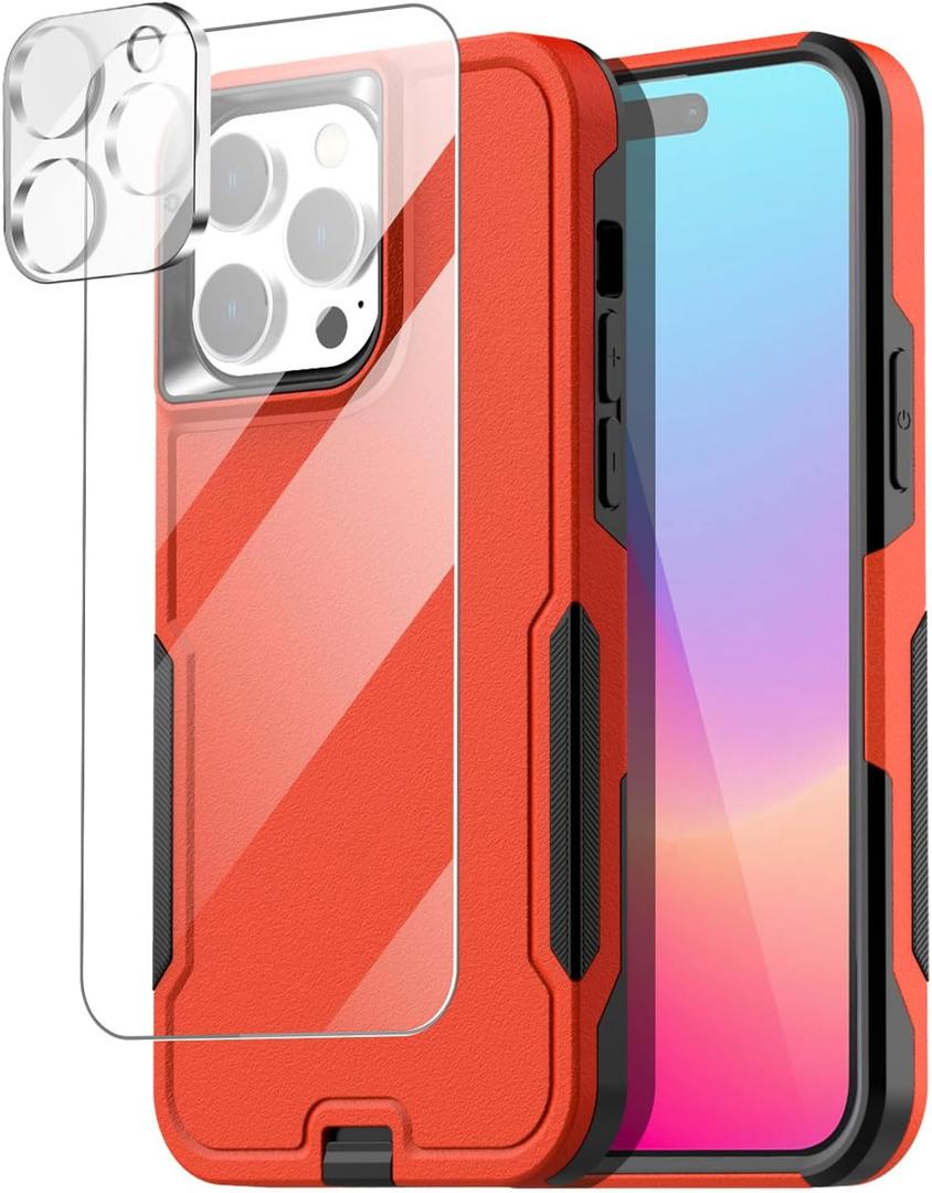 3 x AICase for iPhone 15 Pro Case with Glass Screen Protector+Camera Lens,Heavy Duty Drop Protection Full Body Rugged Shockproof Military Protective Tough Durable Cover iPhone 15 Pro 6.1"_6