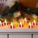 24 Pcs Christmas Candy Cane Tea Lights LED Flameless Candles Striped Battery Operated Flickering Candles Warm Yellow Light Flameless Tealight for Christmas Party(Red)