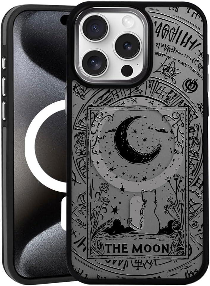 DAIZAG Magnetic Case for iPhone 13, [All-Around Shockproof Corners] [Compatible with MagSafe], Black Translucent Matte Cover,Card Moon Cat