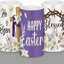 Retisee 3 Pcs He is Risen Easter LED Candles Cross Easter Flameless Candles Battery Operated with Remote Christian Bunny Flower Rabbit Spring Decor for Bedroom Living Room Decorative