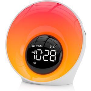 Wake Up Light Sunrise Alarm Clock - Sunrise Simulation & White Noise Machine with 30 Soothing Sounds, 14 Color Dimmable Night Light, Dual Alarms for Heavy Sleepers/Adults/Kids, Digital Clock Timer