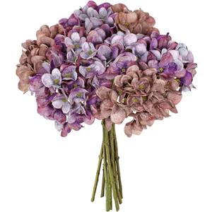 9 Pcs Fall Hydrangea Artificial Flowers for Decoration, Fall Artificial Flowers Floral Stems for Centerpieces, 12.5" Falls Silk Flower Fake Flower Bouquet for Autumn Farmhouse Wedding Decor, Purple