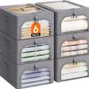 Lifewit Clothes Storage Bins with Metal Frame 6 Pack, Fabric Stackable Storage Bags with Lids, Zipper, Foldable Clost Organizers Containers for Clothing, Blanket, Winter Cloth, 25L