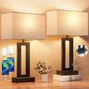 Nightstand Table Lamps for Bedrooms Set of 2 - Touch Bedside Lamp with USB C+A, 3 Way Dimmable Living Room Lamps for End Tables Set of 2, Modern Night Stand Lamps for Bed Side Guest Room (White)