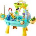 2027 Upgraded Toddler Sand Water Table Toy with Electric Water Pump, Kids Sand Water with Faucet/Play Food Accessories/Fishing Toy, Kitchen Play Sink Toys for Girl Boy Age 3+ (Blue)