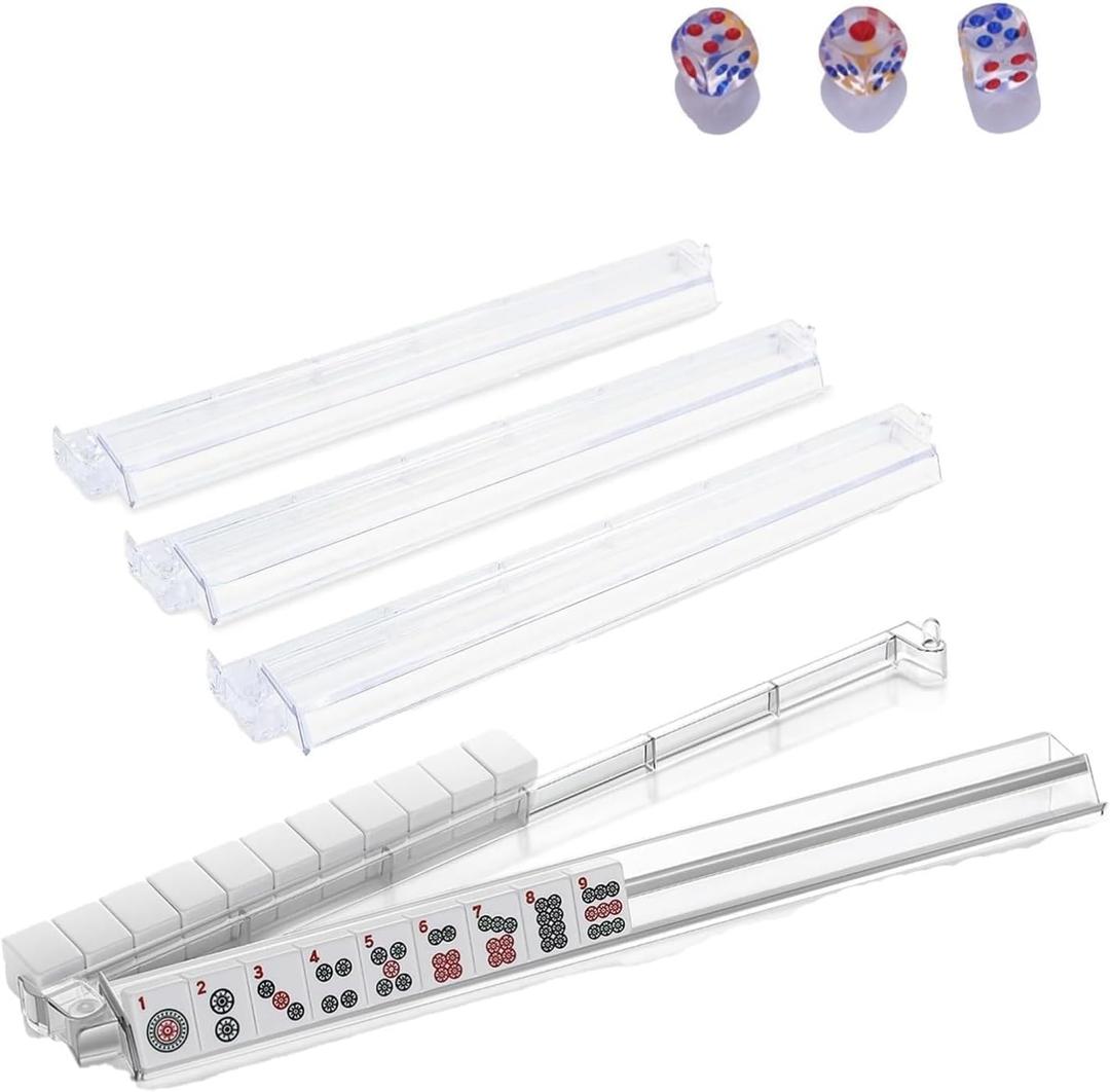 4PCS Clear Acrylic Mahjong Racks with Pushers, Dice - The Ultimate All-in-One Set for American Mahjong (excluding Mahjong)