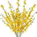 Artificial Forsythia Flowers 31.5" Fake Forsythia Stem 5PCS Silk Yellow Winter Jasmine Branches Artificial Orchids Flower for Home Wedding Indoor Floral Arrangement Kitchen Office Decoration