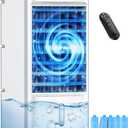 Windowless Air Conditioner with 5 Ice Packs, 3 Modes & 3 Speeds Swamp Cooler Air Conditioner, 12H Timer, 4L Tank for 24H Cooling, Remote, Dual Tank Portable Air Conditioners No Windows Needed