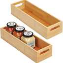 mDesign Set of 2 Kitchen Storage Box – Open-Top Bamboo Storage Tray with Handles – Ideal for Use as a Cupboard Organiser or on The Shelf – Natural (14.5 x 4.6 x 3 (Pack of 2))