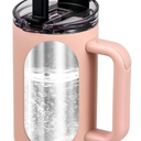 40oz Insulated Tumbler with 2-in-1 Lid and Straw, Bottom Detachable 2-in-1 Tumbler with Handle Stainless Steel Water Bottle Reusable Coffee Tumbler Travel Mug Wide Mouth Thermal Cup (Pink)