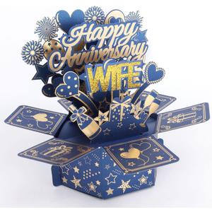 Happy Anniversary Card, 3D Gold Glitter Anniversary Pop Up Card with Envelope for Wife from Husband for Romantic Wedding Gifts