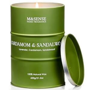 M&SENSE Cardamom Sandalwood Large Soy Scented Candles, Natural Organic Clean Burning Candles 21.2oz 120 Hours, Relaxing Aromatherapy Christmas Candles Gifts for Stress Relief, Christmas Decor for Home