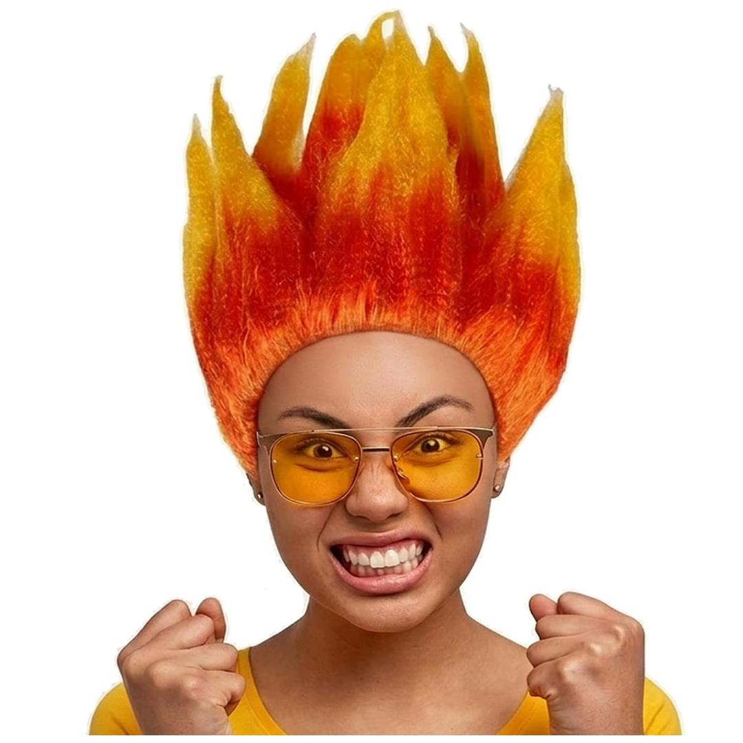 Flame Costume Wig Pre-Styled Fire Wig Spiky Halloween Cosplay Party Unisex Fun Hair