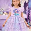 Little Girls Tulle Tutu Dress Toddler Summer Ruffle Sleeve Fluffy Tiered Dress Kids Birthday Party Outfits 2-3 Years