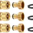Kesfitt Garden Hose Quick Connector Solid Brass, 3/4 Inch GHT Thread Fitting No-Leak Water Hose Female and Male Adapter (3 Sets)