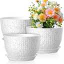 Meowell 12/10/9 inch Large Flower Pots, 3 Set Big Plant Pots for Outdoor Indoor Plants with Water Ripples, Wide Plastic Planters with Drainage Holes and Saucers for Garden House Plants, Speckled White