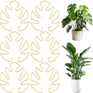 6Pcs Monstera Leaf Plant Stem Support Iron Turtle Shell Shaped Bamboo Clamp Stabilizer Monstera Stakes Stand Golden Climbing Plants Stem Stand, Indoor Outdoor Plant Accessories for Vertical Growth