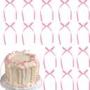 20 Pack Bow Cupcake Toppers Birthday Bowknot Ribbons Coquette Light Pink Bow High Footed Cup Balloon Wall Party Decorations Bridal Cake Dessert Picks Baby Girl Boy Wedding Party Supplies