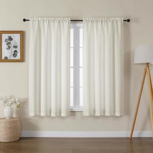 Lecloud Bessie Light Filtering Ivory Curtains 54 Inch Length 2 Panels for Bedroom Living Room, Airy & Privacy Curtains with Dual Rod Pocket, Rustic Window Drapes for Home Decor, Each 30 W x 54 L