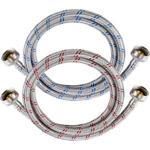4 Ft Washing Machine Hoses, 2 Packs Premium Stainless Steel Washer Hoses Burst Proof, Hot and Cold Striped Water Supply Hoses with 3/4'' Standard Interface fit for ALL Washer