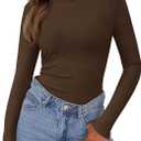 PRETTYGARDEN Womens Long Sleeve Shirts 2026 Ribbed Knit Slim Fitted Basic Tee Casual Going Out Tops Underscrubs Fall Clothing (Brown, M)