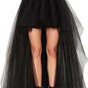 MisShow Women's Hi-Lo Long Tutu Tulle Bustle Skirt Elastic Waist Festival Party Skirt (Black, One Size )