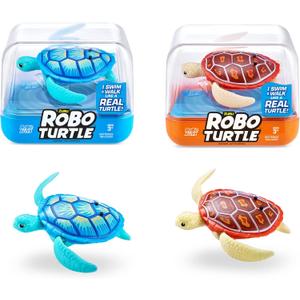 ROBO ALIVE Robo Turtle Robotic Swimming Turtle (Orange + Blue) by ZURU Water Activated, Comes with Batteries, (2 Pack)
