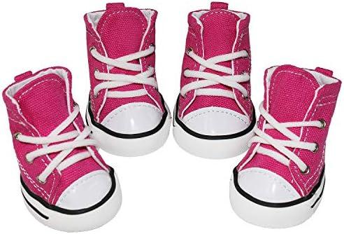 BESUNTEK Pet Dog Shoes, Puppy Canvas Sport Shoes Sneaker Boots, Non Slip Causal Shoes Dog & Cat Paw Protective Cover for Outdoor Walking, Sports and Hot Pavement, 4pcs (#8)