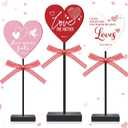 Geetery 3 Pcs Christian Valentine's Day Decorations Bible Verse Religious Jesus Heart Wooden Sign Standing Block Love Christian Tables Centerpieces Valentines Sign for Church Gift Wedding Home Shelf