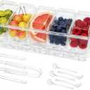 IVYHOME Chilled Condiment Server, Taco Bar Serving Set, Versatile Ice Containers, with 5 Lidded Containers and Detachable Ice Storage Layer, 2 Hanging Cups for Storing Tong and Forks