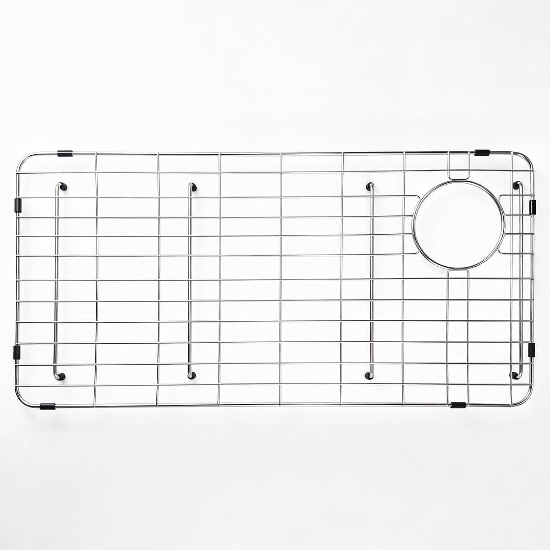 AWOKE Sink Rack for Bottom of Sink, 26x14, Rear Drain, Stainless Steel | Sink Protectors for Kitchen Sink, Stainless Steel Sink Grid, 26x14 in, Rear Drain, Rust Resistant, Soft Rubber Feet