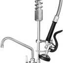 Commercial Kitchen Faucet Heavy Duty Wall Mount Sink Faucet, 8 Inch Center 25 Inch Commercial Kitchen Faucet with Pre-Rinse Sprayer Black and 10 Inch Add-On Spout for 1,2,3 Compartment Sinks