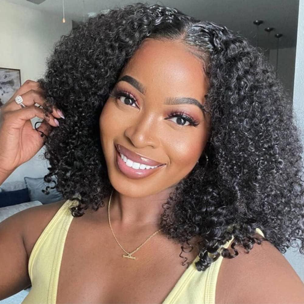 Afro Kinky Curly Bundles Human Hair 16 Inch 4B 4C Afro Kinky Bulk Human Hair Bundles Unprocessed Virgin Hair Curly Weave Hair Bundles for Women Natural Black