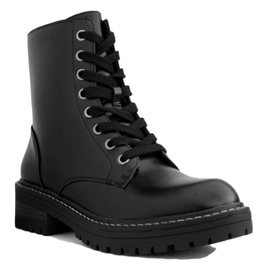 Sugar Womens Kaedy Faux Leather Combat & Lace-up Boots Black, Size 6