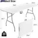 Byliable Folding Table 6ft, Heavy Duty Portable Plastic Fold-in-Half Utility Table with Carrying Handle for Indoor Outdoor, Camping Picnic Party, White